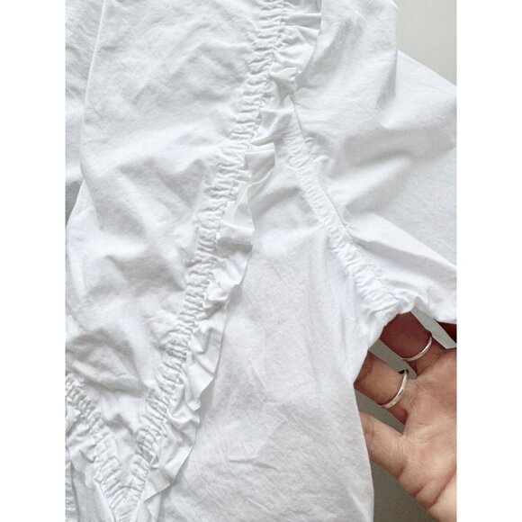 GANNI White Cotton Poplin V-Neck Frill Collar Button Up Shirt Blouse, Size 32/0 - Picture 9 of 16
